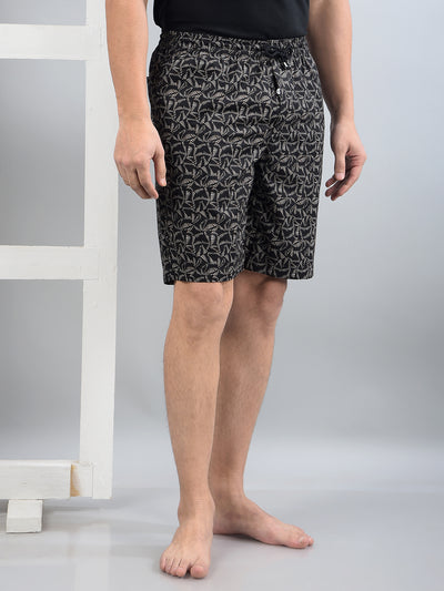 Black Printed 100% Cotton Lounge Shorts-Men Lounge Shorts-Crimsoune Club