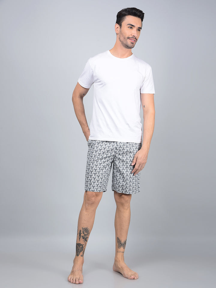 Grey Printed 100% Cotton Lounge Shorts-Men Lounge Shorts-Crimsoune Club