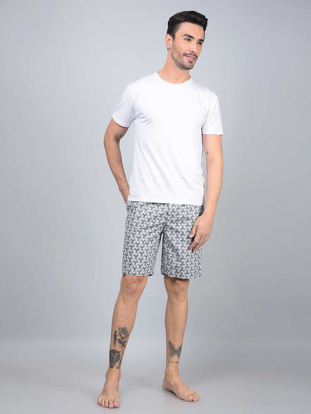 Grey Printed 100% Cotton Lounge Shorts-Men Lounge Shorts-Crimsoune Club