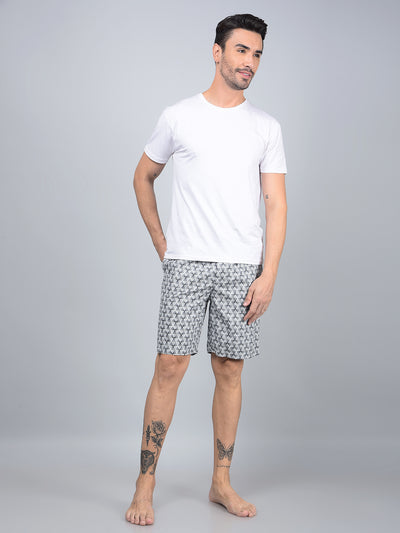 Grey Printed 100% Cotton Lounge Shorts-Men Lounge Shorts-Crimsoune Club