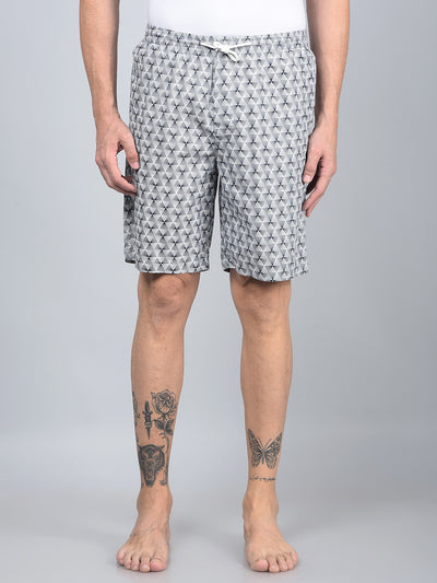 Grey Printed 100% Cotton Lounge Shorts-Men Lounge Shorts-Crimsoune Club