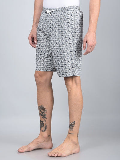 Grey Printed 100% Cotton Lounge Shorts-Men Lounge Shorts-Crimsoune Club