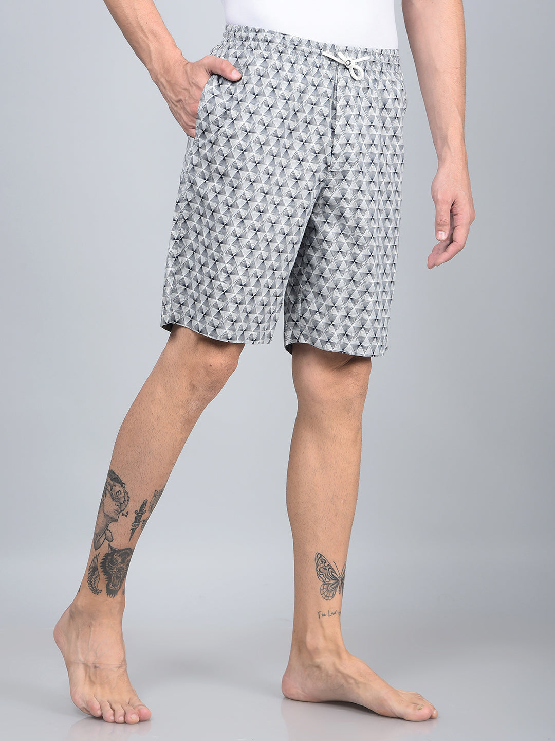 Grey Printed 100% Cotton Lounge Shorts-Men Lounge Shorts-Crimsoune Club