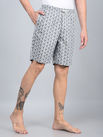 Grey Printed 100% Cotton Lounge Shorts-Men Lounge Shorts-Crimsoune Club