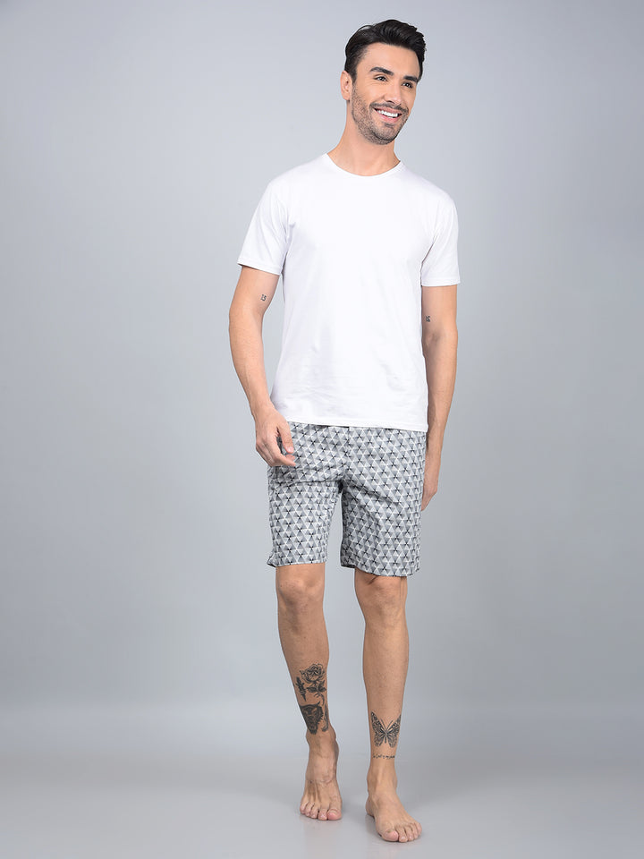 Grey Printed 100% Cotton Lounge Shorts-Men Lounge Shorts-Crimsoune Club