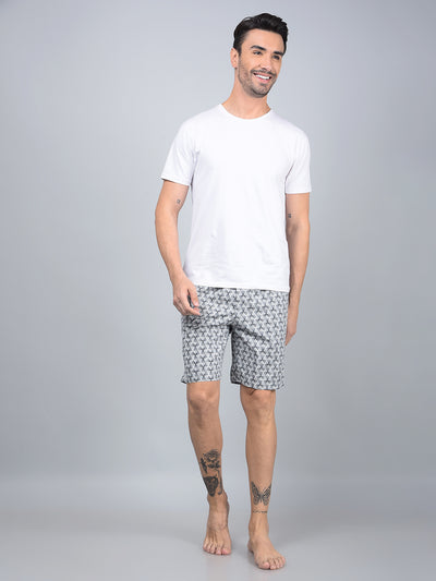 Grey Printed 100% Cotton Lounge Shorts-Men Lounge Shorts-Crimsoune Club