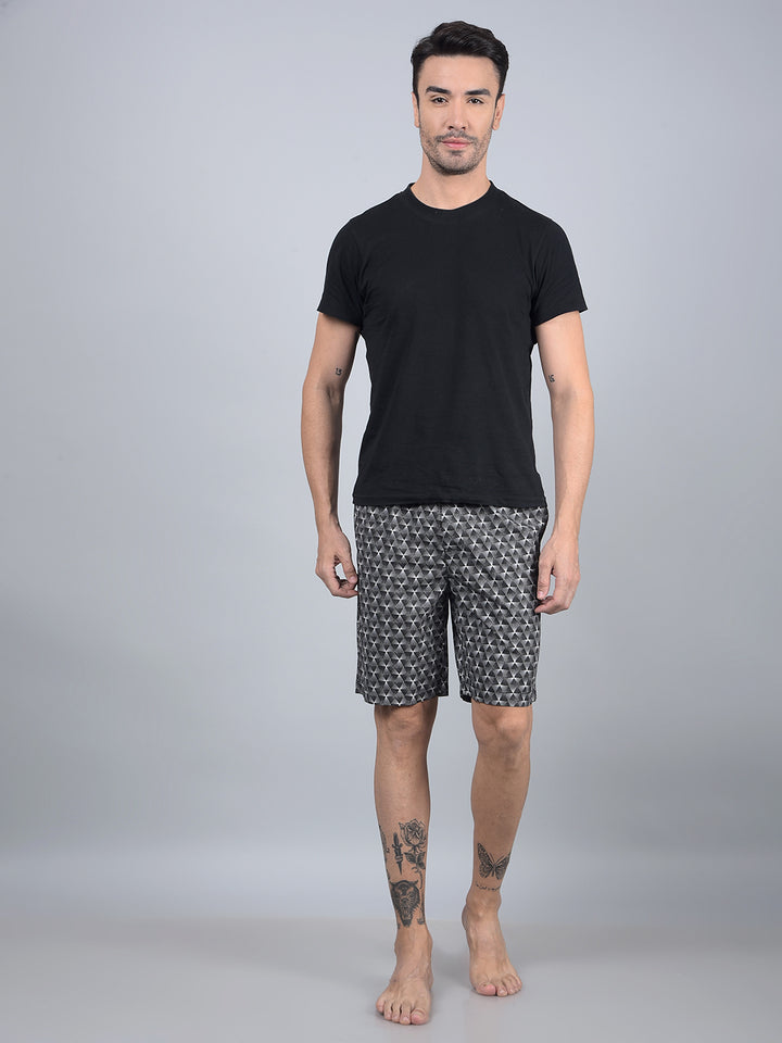 Black Printed 100% Cotton Lounge Shorts-Men Lounge Shorts-Crimsoune Club