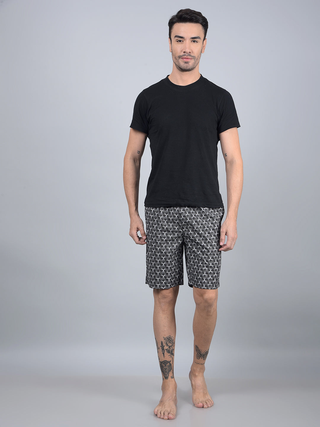 Black Printed 100% Cotton Lounge Shorts-Men Lounge Shorts-Crimsoune Club