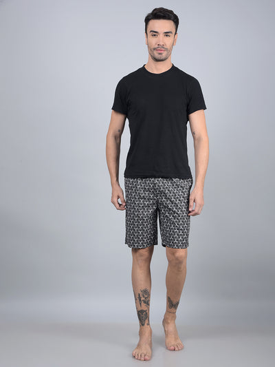 Black Printed 100% Cotton Lounge Shorts-Men Lounge Shorts-Crimsoune Club