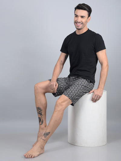Black Printed 100% Cotton Lounge Shorts-Men Lounge Shorts-Crimsoune Club