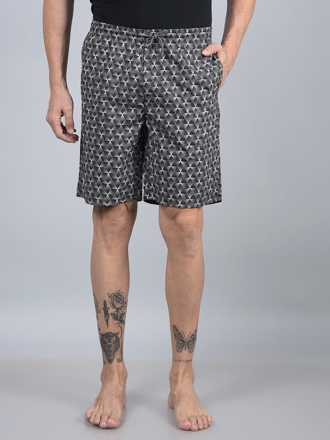 Black Printed 100% Cotton Lounge Shorts-Men Lounge Shorts-Crimsoune Club