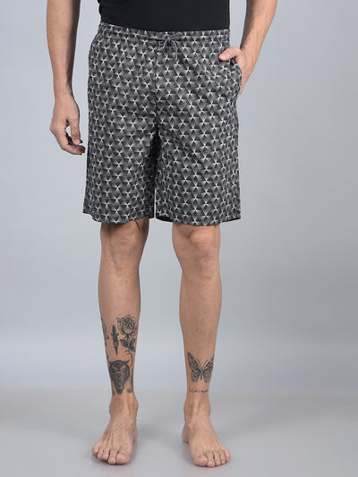 Black Printed 100% Cotton Lounge Shorts-Men Lounge Shorts-Crimsoune Club