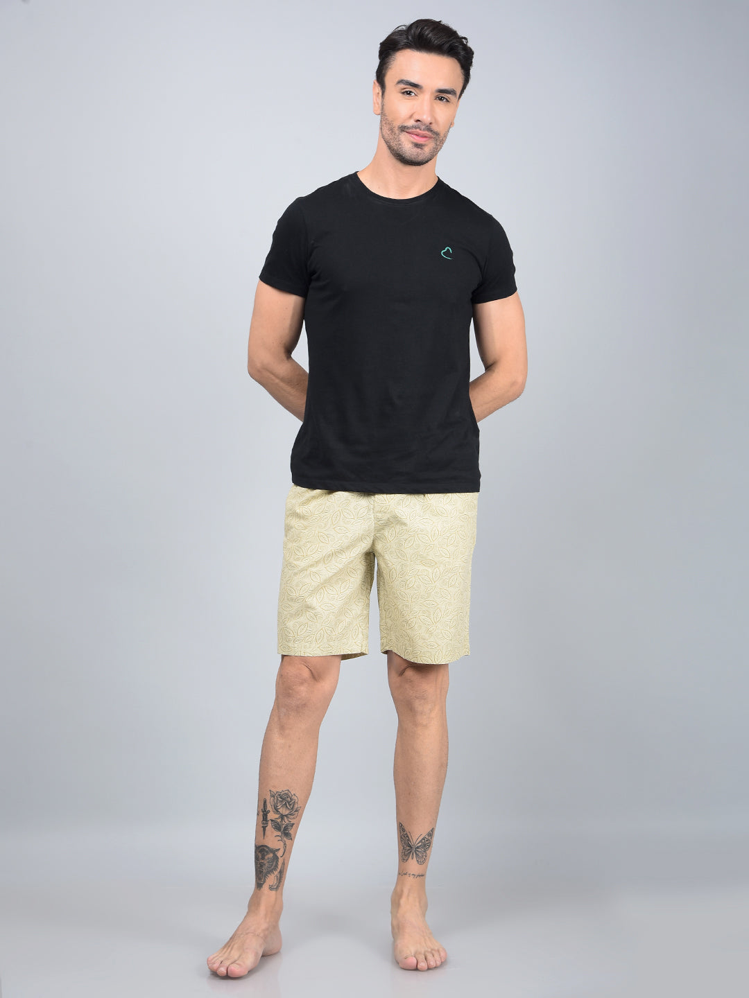Beige Floral Print 100% Cotton Lounge Shorts-Men Lounge Shorts-Crimsoune Club