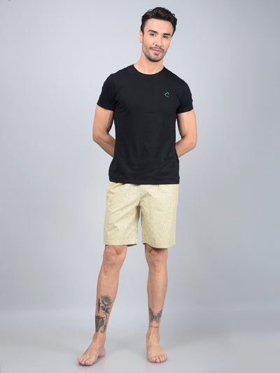 Beige Floral Print 100% Cotton Lounge Shorts-Men Lounge Shorts-Crimsoune Club
