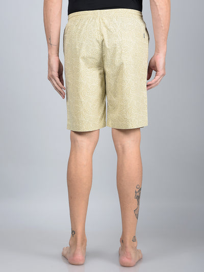 Beige Floral Print 100% Cotton Lounge Shorts-Men Lounge Shorts-Crimsoune Club