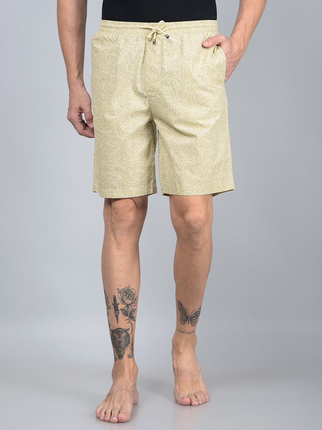 Beige Floral Print 100% Cotton Lounge Shorts-Men Lounge Shorts-Crimsoune Club