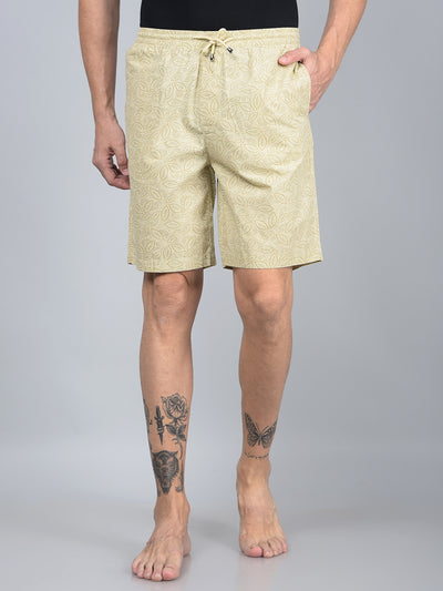 Beige Floral Print 100% Cotton Lounge Shorts-Men Lounge Shorts-Crimsoune Club