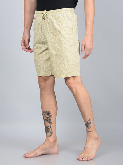 Beige Floral Print 100% Cotton Lounge Shorts-Men Lounge Shorts-Crimsoune Club