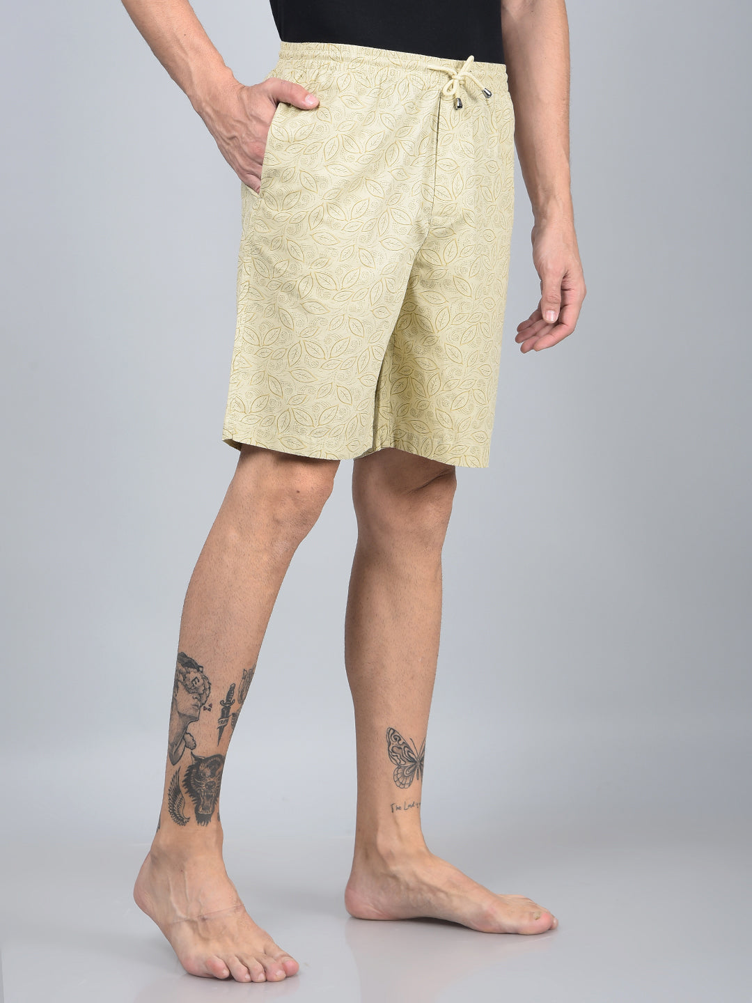 Beige Floral Print 100% Cotton Lounge Shorts-Men Lounge Shorts-Crimsoune Club