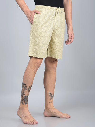 Beige Floral Print 100% Cotton Lounge Shorts-Men Lounge Shorts-Crimsoune Club