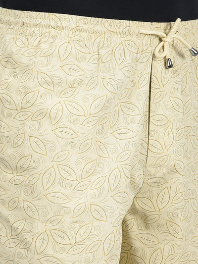 Beige Floral Print 100% Cotton Lounge Shorts-Men Lounge Shorts-Crimsoune Club