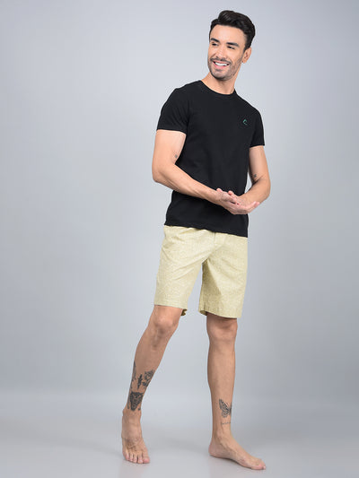 Beige Floral Print 100% Cotton Lounge Shorts-Men Lounge Shorts-Crimsoune Club