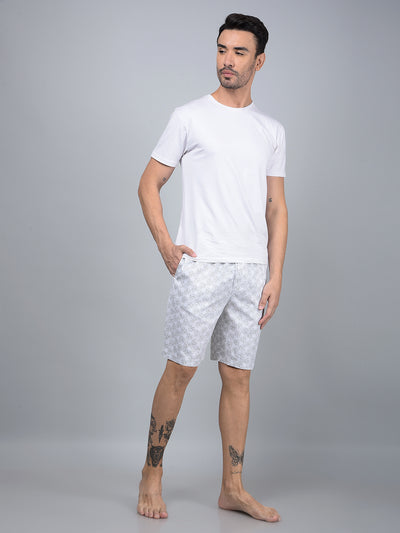 White Floral Print 100% Cotton Lounge Shorts-Men Lounge Shorts-Crimsoune Club