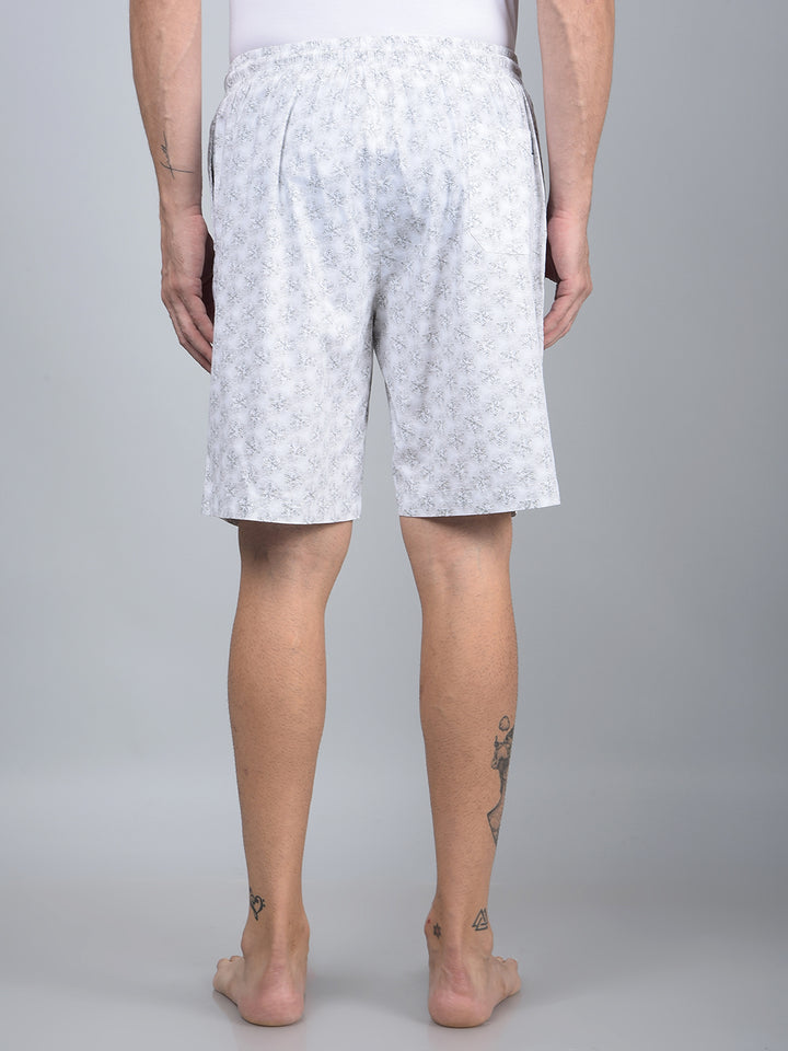 White Floral Print 100% Cotton Lounge Shorts-Men Lounge Shorts-Crimsoune Club