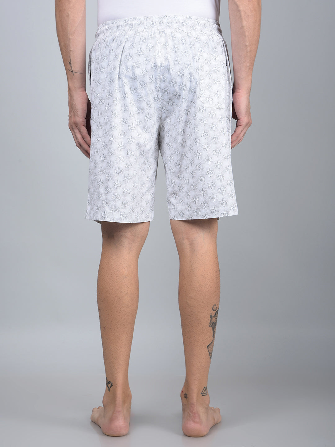 White Floral Print 100% Cotton Lounge Shorts-Men Lounge Shorts-Crimsoune Club