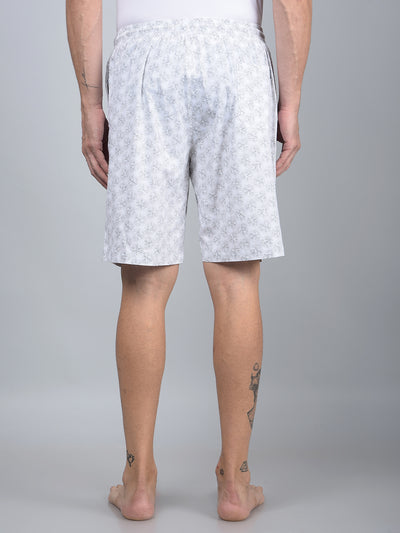 White Floral Print 100% Cotton Lounge Shorts-Men Lounge Shorts-Crimsoune Club
