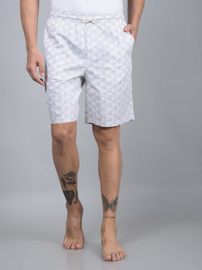 White Floral Print 100% Cotton Lounge Shorts-Men Lounge Shorts-Crimsoune Club