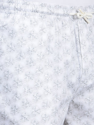 White Floral Print 100% Cotton Lounge Shorts-Men Lounge Shorts-Crimsoune Club