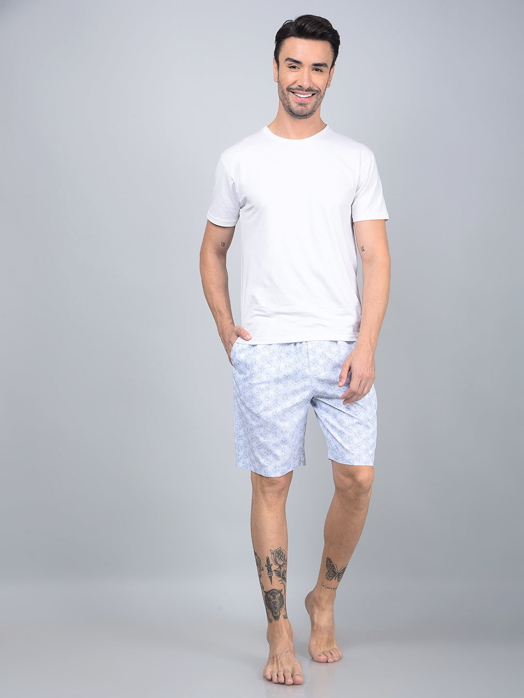 Blue Floral Print 100% Cotton Lounge Shorts-Men Lounge Shorts-Crimsoune Club