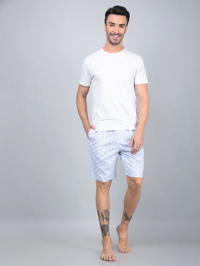Blue Floral Print 100% Cotton Lounge Shorts-Men Lounge Shorts-Crimsoune Club