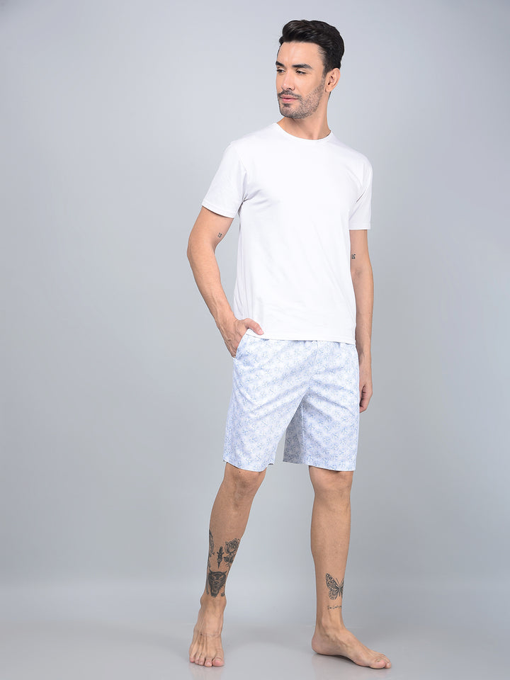 Blue Floral Print 100% Cotton Lounge Shorts-Men Lounge Shorts-Crimsoune Club