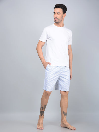 Blue Floral Print 100% Cotton Lounge Shorts-Men Lounge Shorts-Crimsoune Club