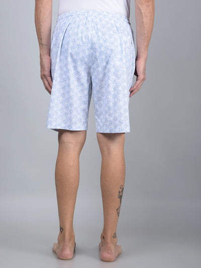 Blue Floral Print 100% Cotton Lounge Shorts-Men Lounge Shorts-Crimsoune Club