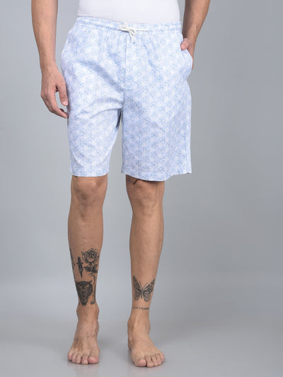 Blue Floral Print 100% Cotton Lounge Shorts-Men Lounge Shorts-Crimsoune Club