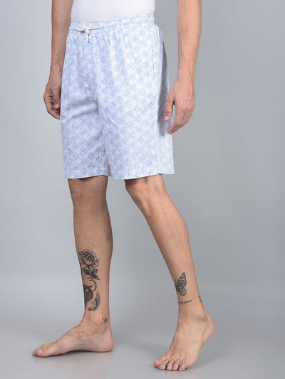 Blue Floral Print 100% Cotton Lounge Shorts-Men Lounge Shorts-Crimsoune Club