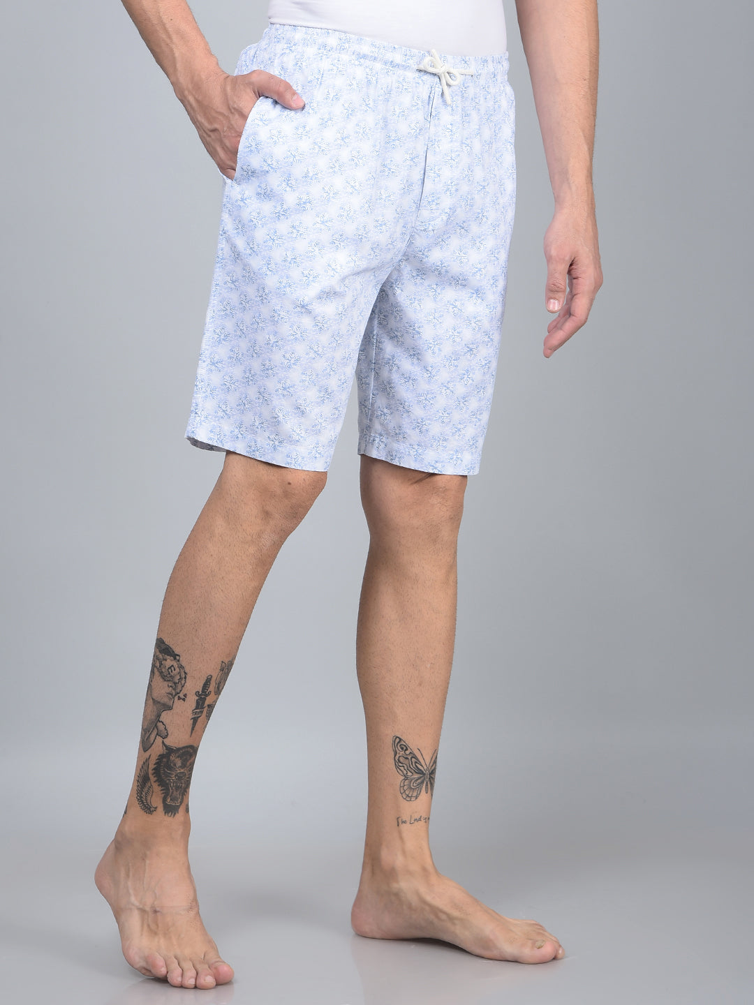 Blue Floral Print 100% Cotton Lounge Shorts-Men Lounge Shorts-Crimsoune Club