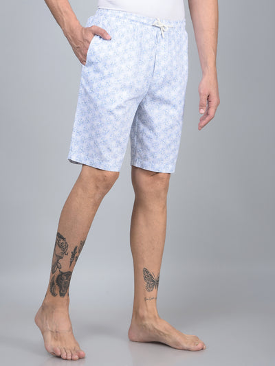 Blue Floral Print 100% Cotton Lounge Shorts-Men Lounge Shorts-Crimsoune Club