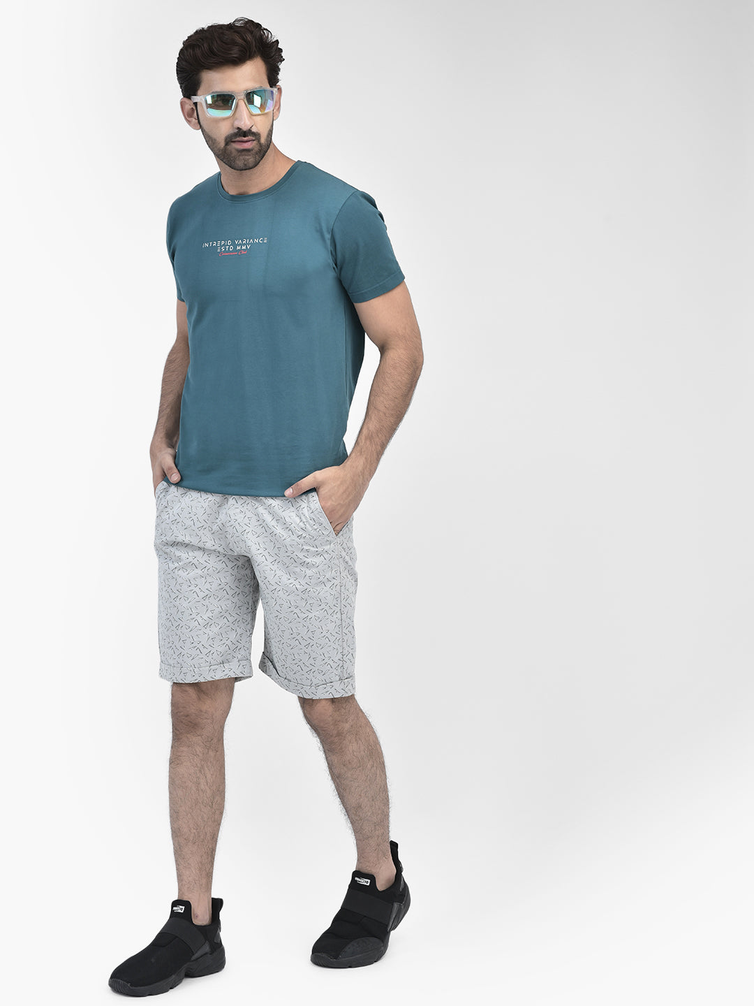 Printed Grey Shorts-Men Shorts-Crimsoune Club