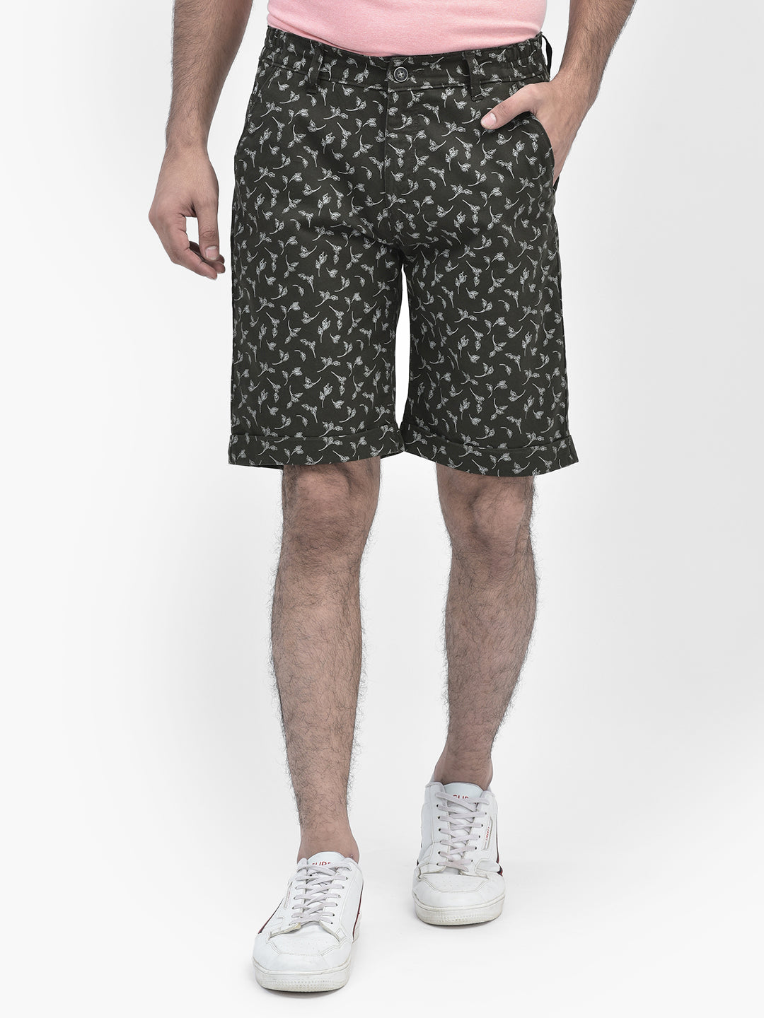 Floral Olive Shorts-Men Shorts-Crimsoune Club