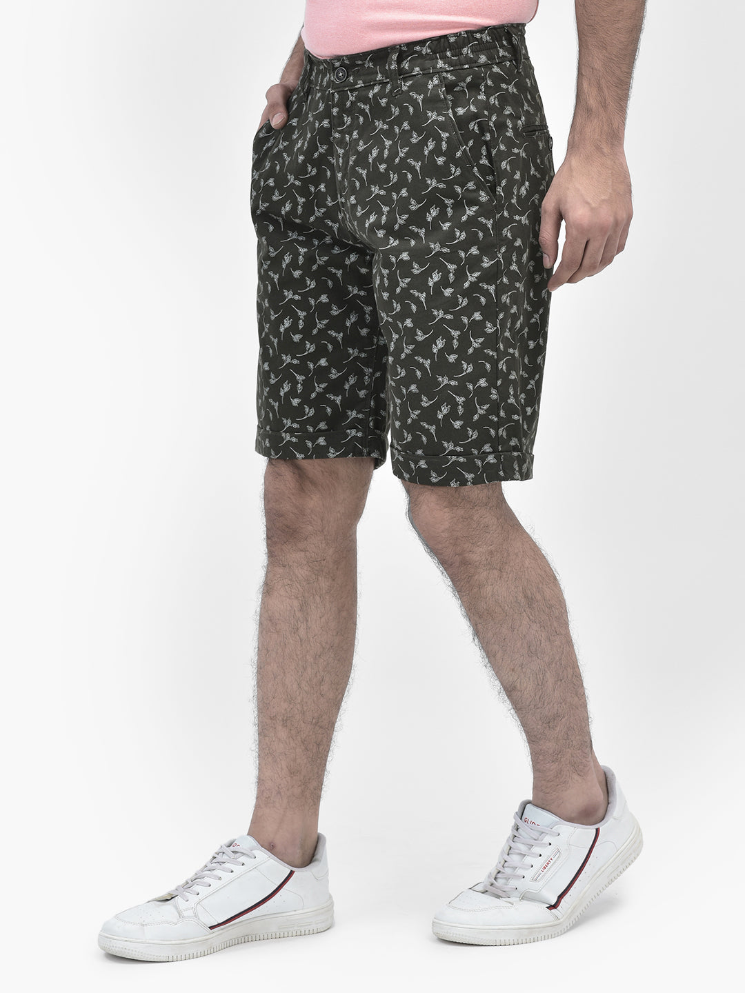 Floral Olive Shorts-Men Shorts-Crimsoune Club