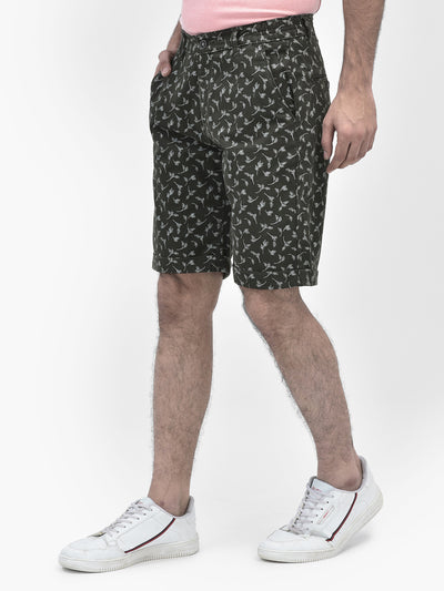 Floral Olive Shorts-Men Shorts-Crimsoune Club