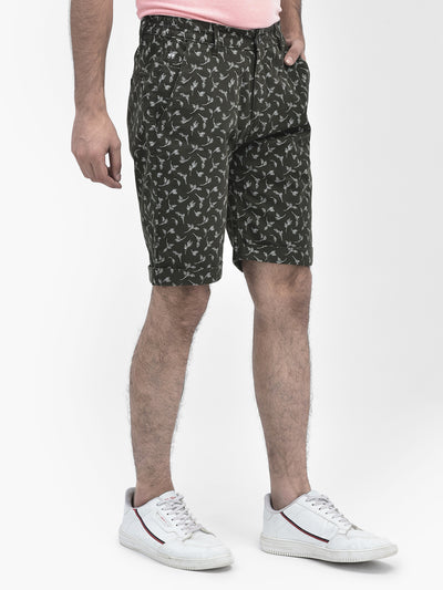 Floral Olive Shorts-Men Shorts-Crimsoune Club