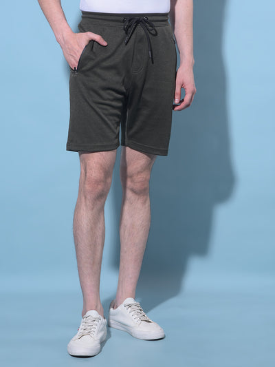 Olive Textured Printed Shorts-Men Shorts-Crimsoune Club