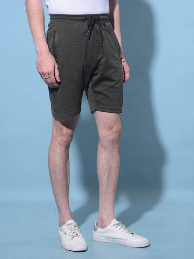 Olive Textured Printed Shorts-Men Shorts-Crimsoune Club
