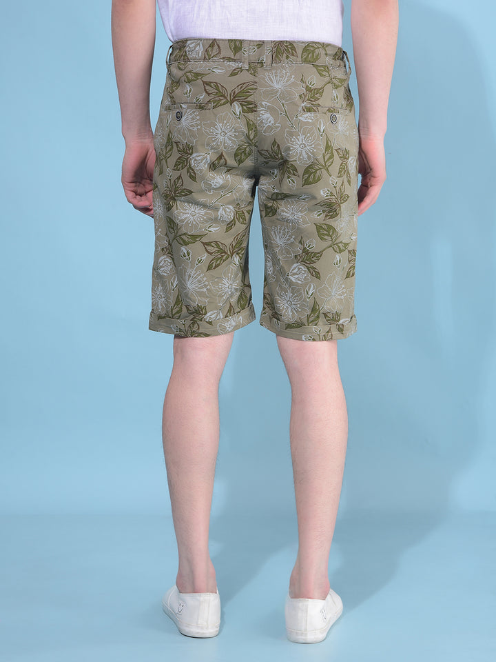 Olive Floral Print 100% Cotton Lounge Shorts-Men Shorts-Crimsoune Club