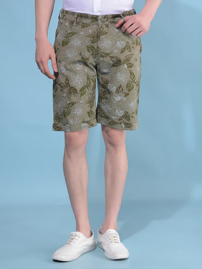 Olive Floral Print 100% Cotton Lounge Shorts-Men Shorts-Crimsoune Club